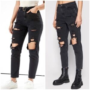 American Eagle Women's Distressed Black Mom Jeans